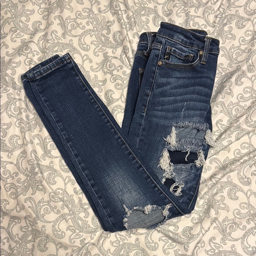 KanCan Ripped Dark Blue Skinny Jeans - Picture 7 of 8